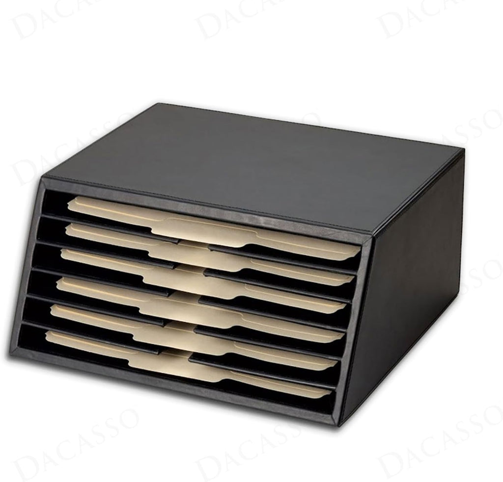 Dacasso Classic Black Leather Vertical Letter Sorter & Paper Organizer for Desk - Executive Decor & Office Organization Essential