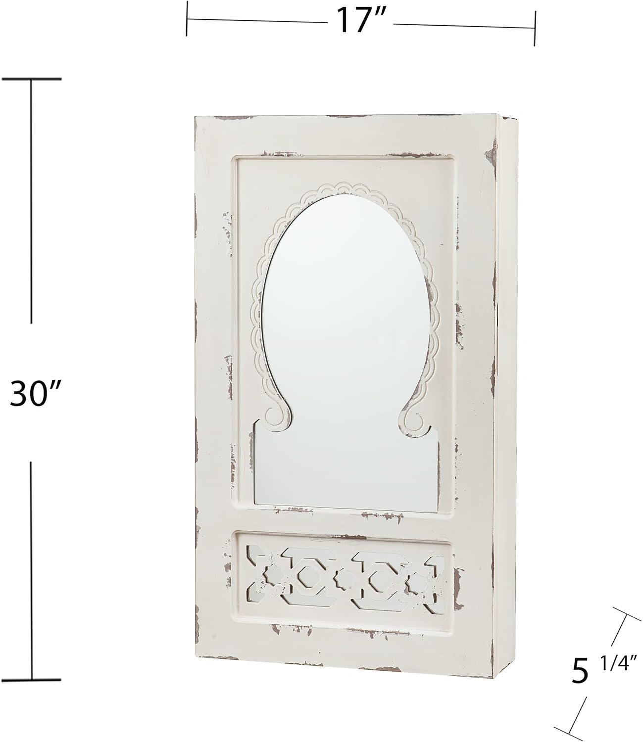 SEI Furniture - Gilmore Shabby Chic Wall Mount Jewelry Mirror - Transitional Design, White Iron and Wood - Fully Assembled - Ideal for Bedroom, Living Room (JS5532)