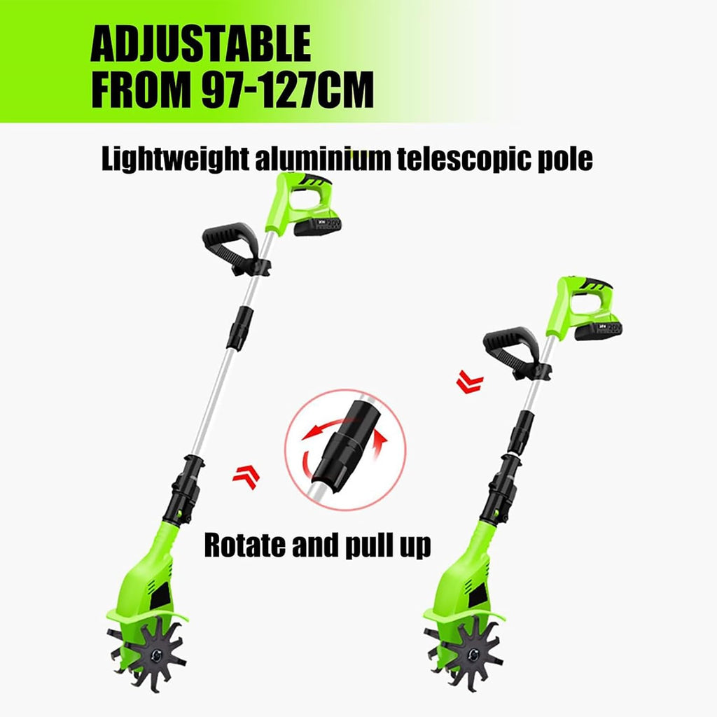 Electric Garden Tiller,Cultivators Electric Cordless, Lightweight,Garden Cordless Tillers Electric Cultivator with Lithium Battery and Fast Charger for Garden
