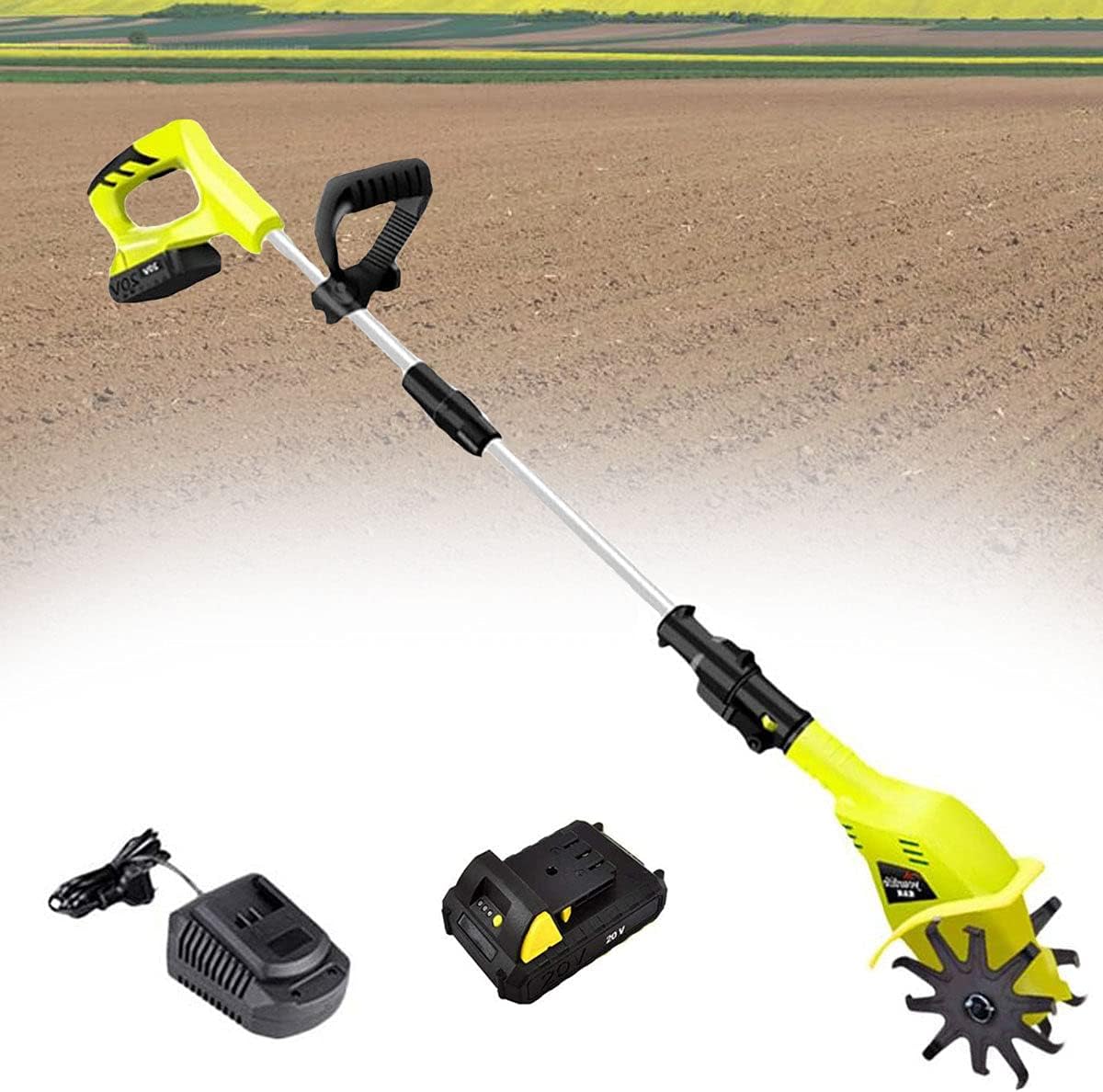 20V Cordless Tiller Rotavator,Garden Tiller, Handheld Electric Cordless 4000Mah Battery Powered, Soil Cultivator Gardening Tool Cultivation Machine,For The Garden, Vegetable Plots