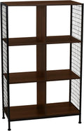 Household Essentials Trellis Open Storage Bookshelf with 6 Cube Compartments Mid Century Walnut Wood Grain and Black Metal