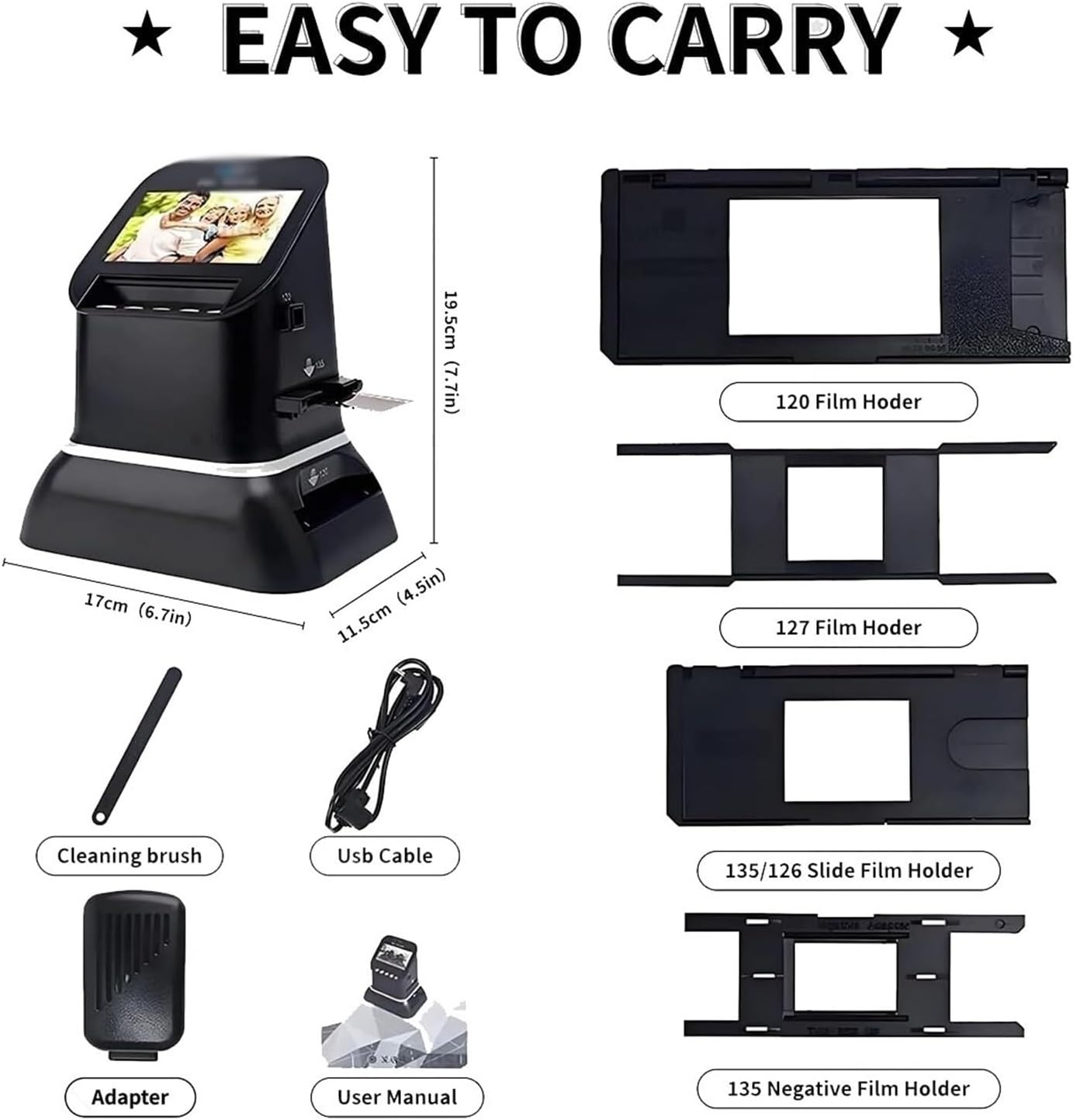 Film Slide Scanner High Resolution 22MP with 4.3' LCD Screen Converts 120/135/126/127 Negatives Slides to Digital JPEG