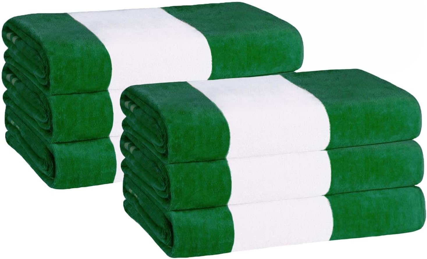 Superior Cotton Striped Beach Towels, Colorful Towels for Adult, Kid, Pool, Swimming, Sand, Travel, Large Oversized, Absorbent, Fast Drying, Bath Basics, Cabana Collection, Set of 6, Dark Green