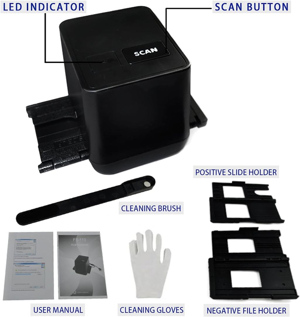 Digital Film Scanner, 17.9 Mega Pixels Negatives Slide Converter, Converts 126/135(35 Mm) Film Negatives and Slides to JPEG Format, One Key Scan and Fast Conversion, for Family, Gifting