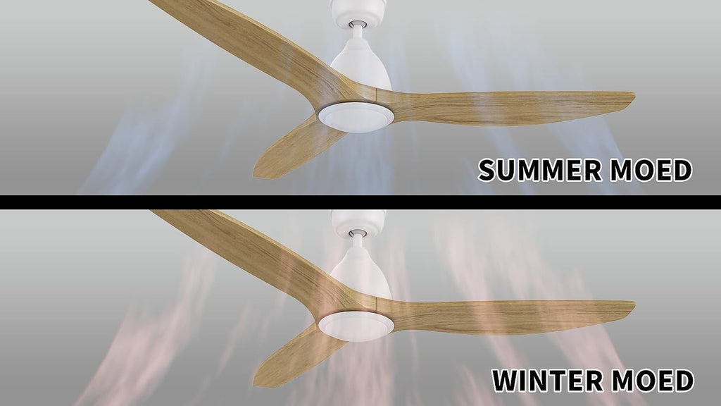SMAAIR 52 Inch Ceiling Fan No Light with Remote, Solid Wood White Ceiling Fan without Light, 10 Speed, Quiet DC Motor, Indoor Modern 3 Blade Ceiling Fan for Indoor Bedroom Living Room
