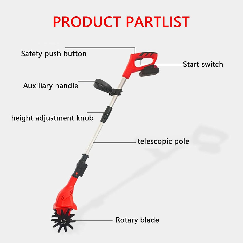Cordless Rotavator, Handheld Electric Garden Tiller/Rotavator, 4000mah Battery Powered Soil Cultivator,20v Fast Charge Gardening Tool,4000mA×1