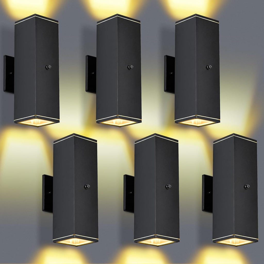 Outdoor Wall Lights 6 Packs,Modern Square Dusk to Dawn Outdoor Porch Light,Integrated LED Cylinder Up Down Lights Aluminum Waterproof Wall Lighting Exterior Light for Porch Patio Garage