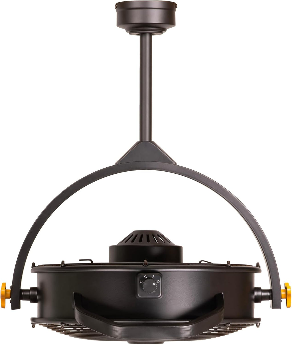 MULE GARAGE FAN, CEILING MOUNTED PLUG-IN CORD, 3 SPEED, POWERFUL 3000 CFM, INCLUDES 6-IN AND 12-IN DOWNRODS BLACK/YELLOW