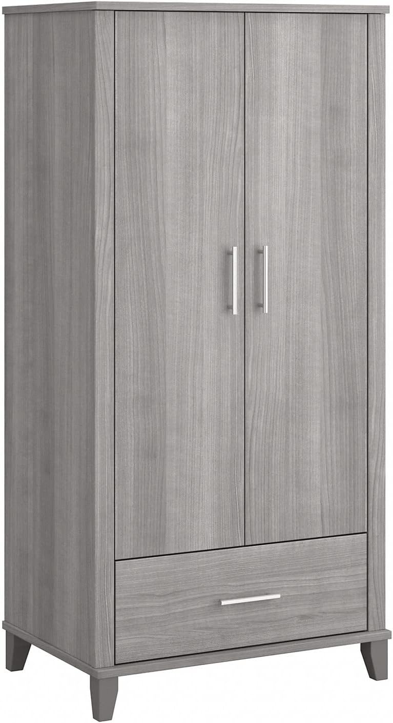 Bush Furniture Somerset Tall Kitchen Pantry Cabinet with Doors and Drawer in Platinum Gray