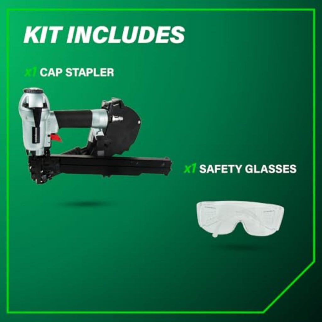 Metabo HPT Cap Stapler, Pro-Preferred Pneumatic Power Nailers, Crown Stapler for Roofing Felt, Foam Insulation & House Wrap, 18 Gauge, Up to 200 7/16' Crown Staples, Length 7/8' to 1-1/2', N3808AP