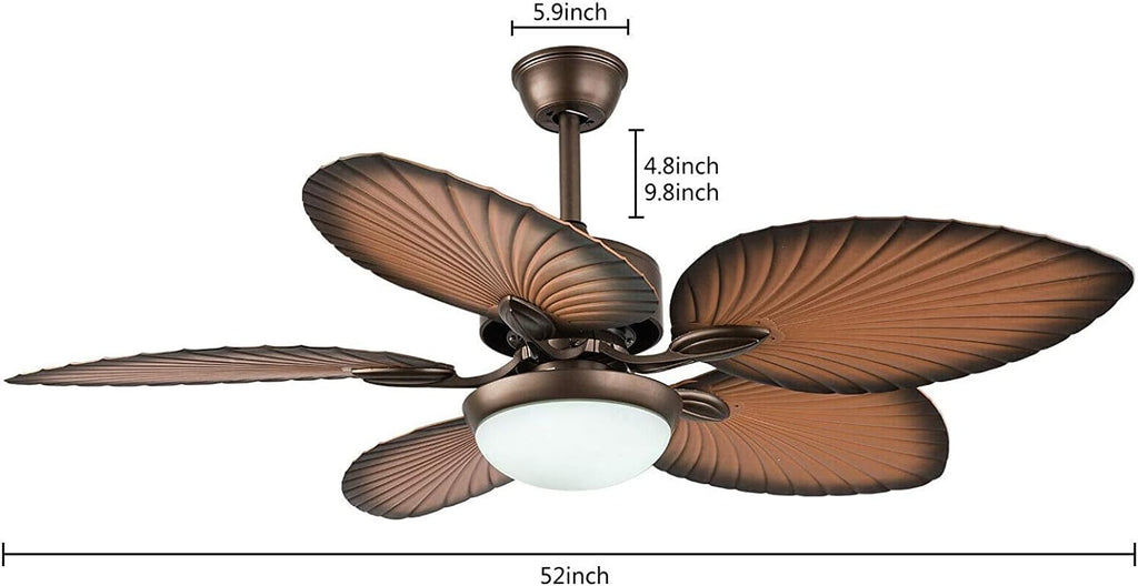 LOYALHEARTDY Outdoor Paddle Fan for Outdoor 52-Inch Tropical Ceiling Fan with LED Light Kit Remote Control,3 Speed & 3 Lighting Colors & Smart Timing, Indoor/Outdoor Quiet Palm Ceiling Fan Lights