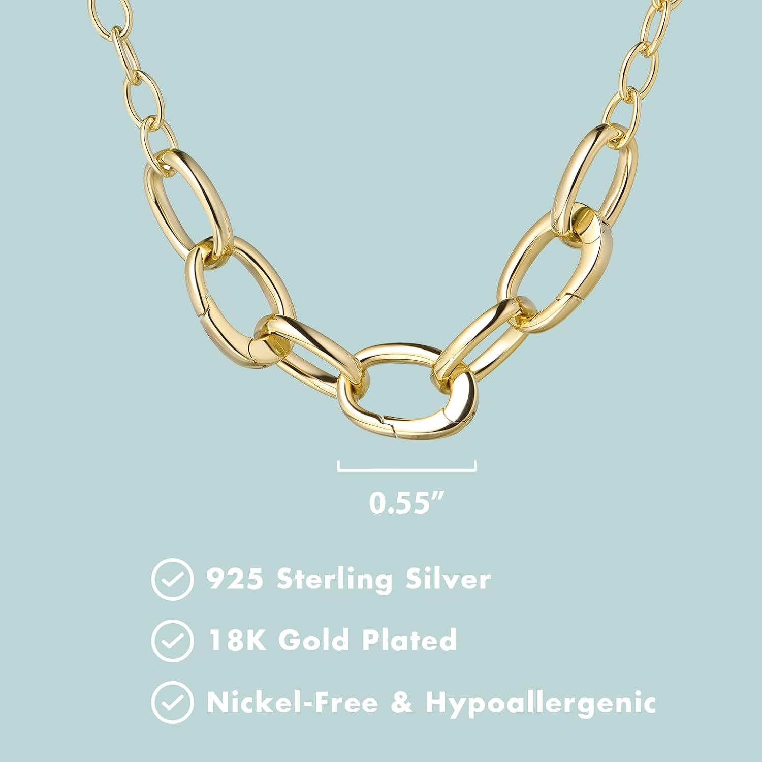 SCAMPER & CO .925 Sterling Silver Rhodium or 18k Yellow Gold Plated Carabiner Charm Necklaces for Women - Hypoallergenic Compatible Charms Sterling Silver Necklace for Women Modern Carabiner Design