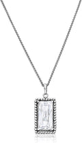 JEAN RACHEL JEWELRY 925 Sterling Silver Necklace for Women - Baguette with Cubic Zirconia Vintage Design - Hypoallergenic, Lead & Nickel Free - Artisan Handcrafted Statement Necklace
