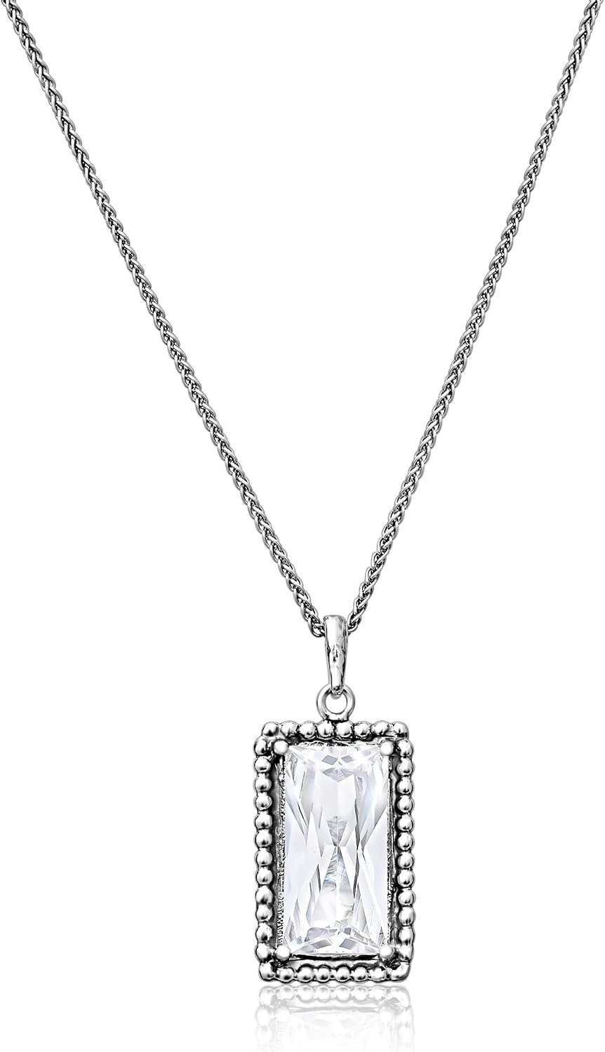 JEAN RACHEL JEWELRY 925 Sterling Silver Necklace for Women - Baguette with Cubic Zirconia Vintage Design - Hypoallergenic, Lead & Nickel Free - Artisan Handcrafted Statement Necklace