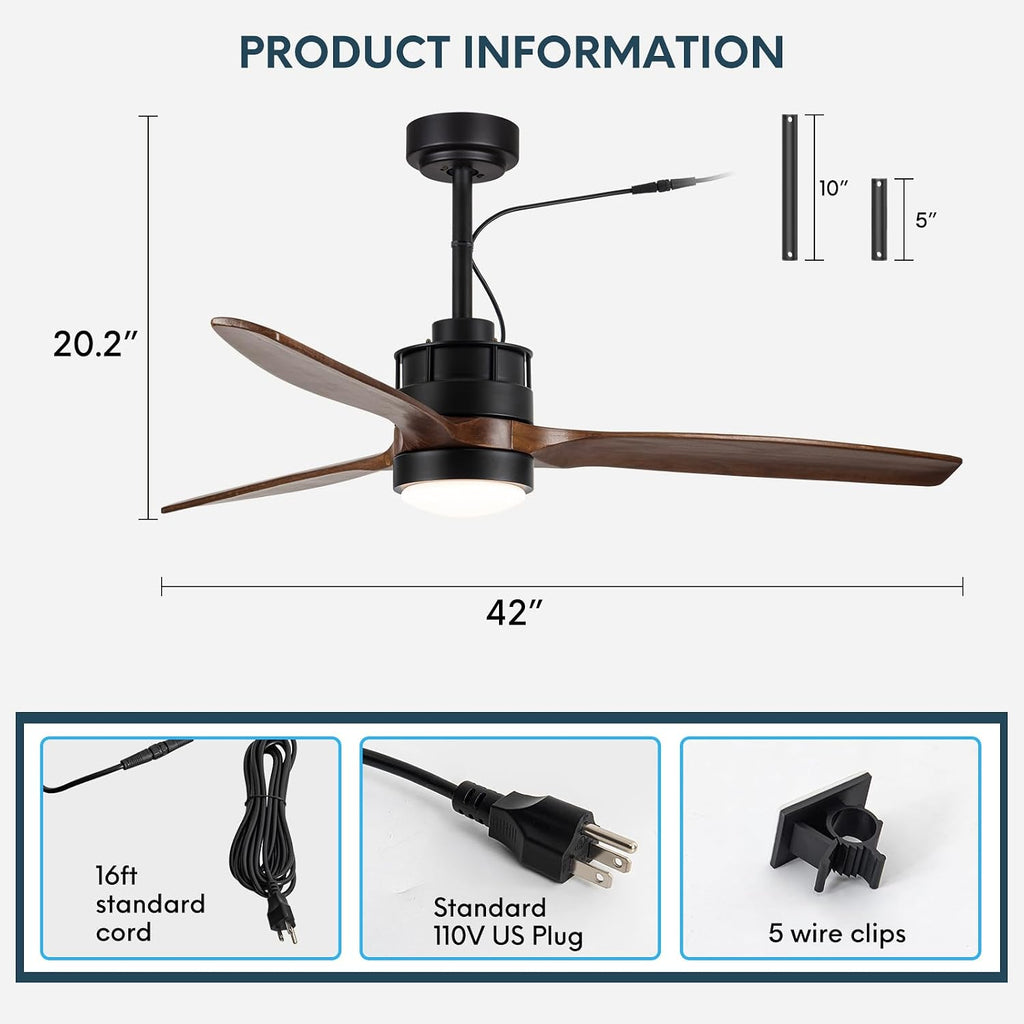 EKIZNSN 42 Inch Outdoor Wet Rated Ceiling Fans Waterproof for Patios/Gazebo/Pergola, with 16ft Extender Cord