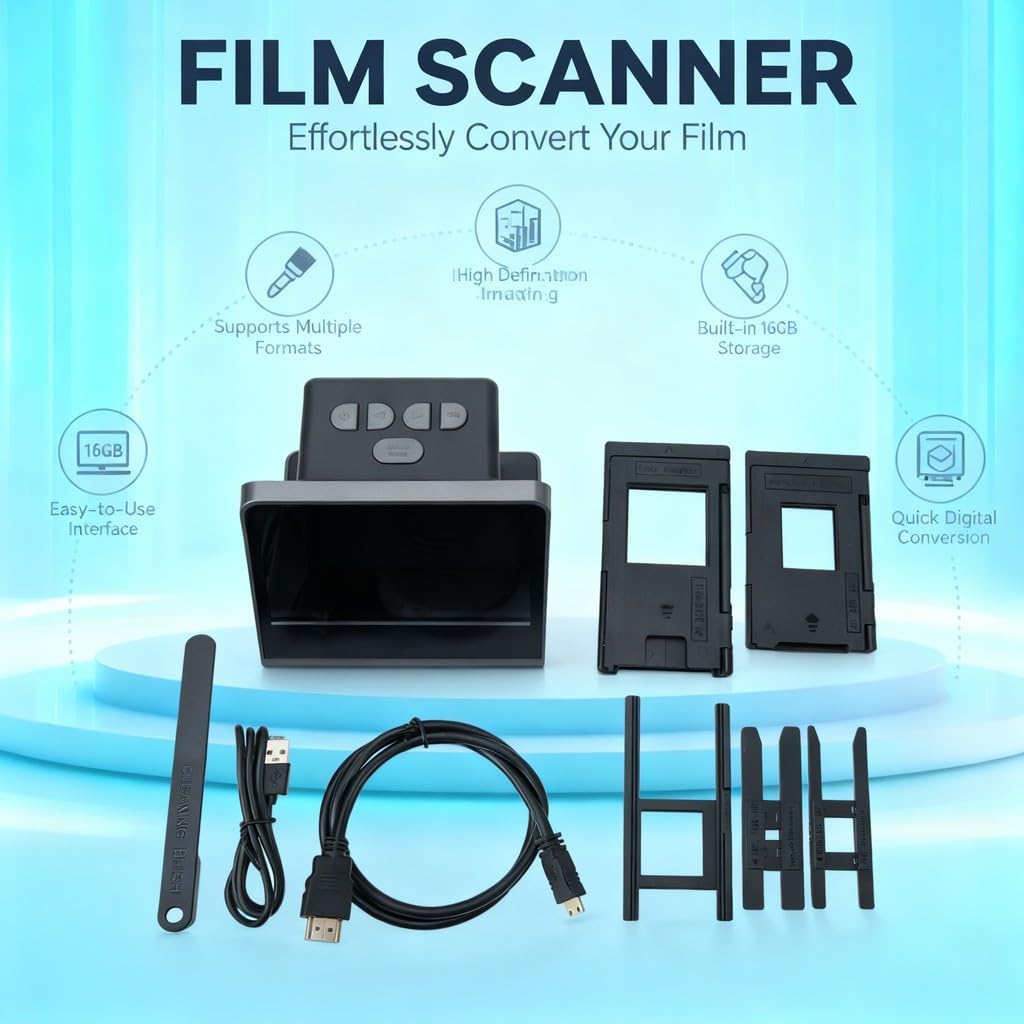 Film and Photo Scanner with 5 Inch LCD Screen, 48MP HD Slide and Negative Converter for 135 126 110 Super 8mm - High Resolution Scanner, Digital Development, Easy Photo Digitizer