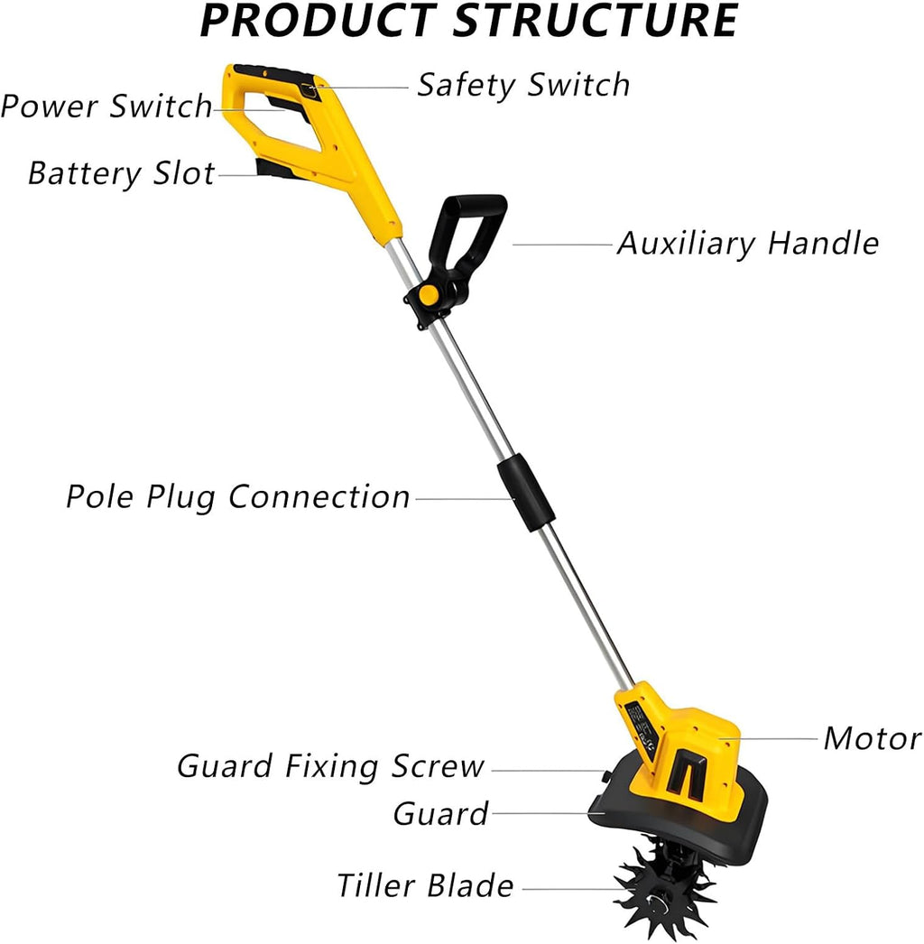 20V Cordless Electric Tiller Cultivator,8.7' Width and 7' Depth,4 Steel Tines Rototiller,for Effortless Soil Cultivation in Home Gardens 4000mAh