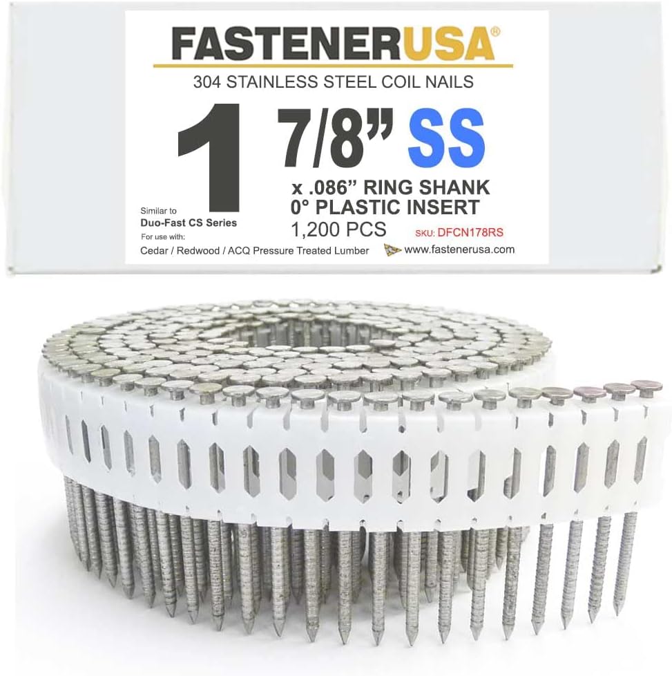 1-7/8' x .086 Ring 304SS Coil Nails 0-DEG Plastic 1,200ct