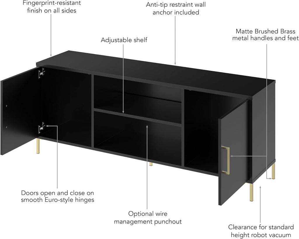 Bush Home Essence 58W TV Stand with Storage, Living Room Furniture, Essence Collection, Black Stipple