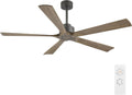 ELEHINSER 60 Inch Modern Ceiling Fan without Light, 5 Solid Wood Blades 6-Speed Noiseless Reversible DC Motor, Ceiling Fan with Remote Control for Bedroom Living Room, Charcoal Finish with Wood Blade