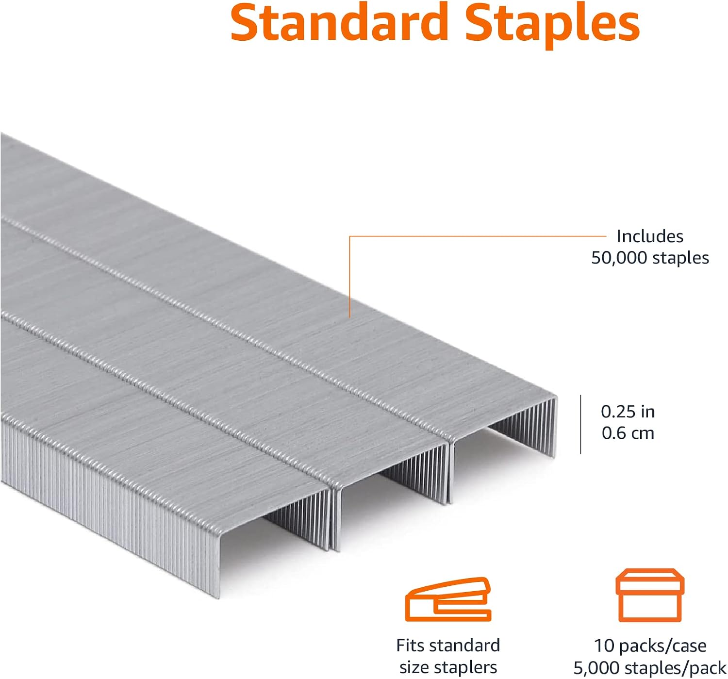 Amazon Basics Standard Stapler Staples, Value Pack, 500,000 Count, 100 Packs of 5000, Silver