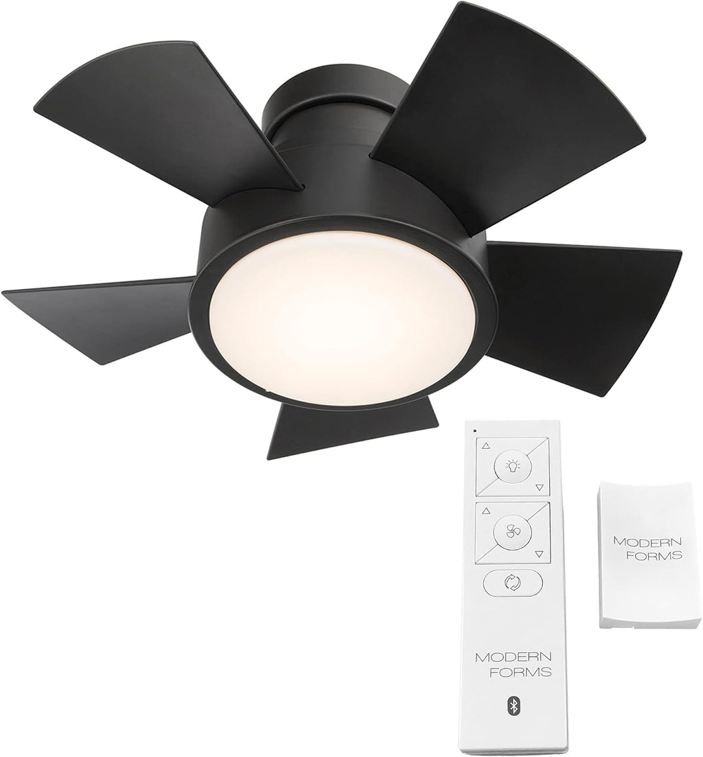 Vox 26 in Smart Indoor and Outdoor Smart Flush Mount Ceiling Fan in Matte Black with Remote Control 2700K