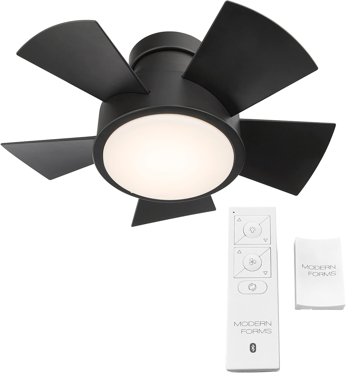 Vox 26 in Smart Indoor and Outdoor Smart Flush Mount Ceiling Fan in Matte Black with Remote Control 2700K