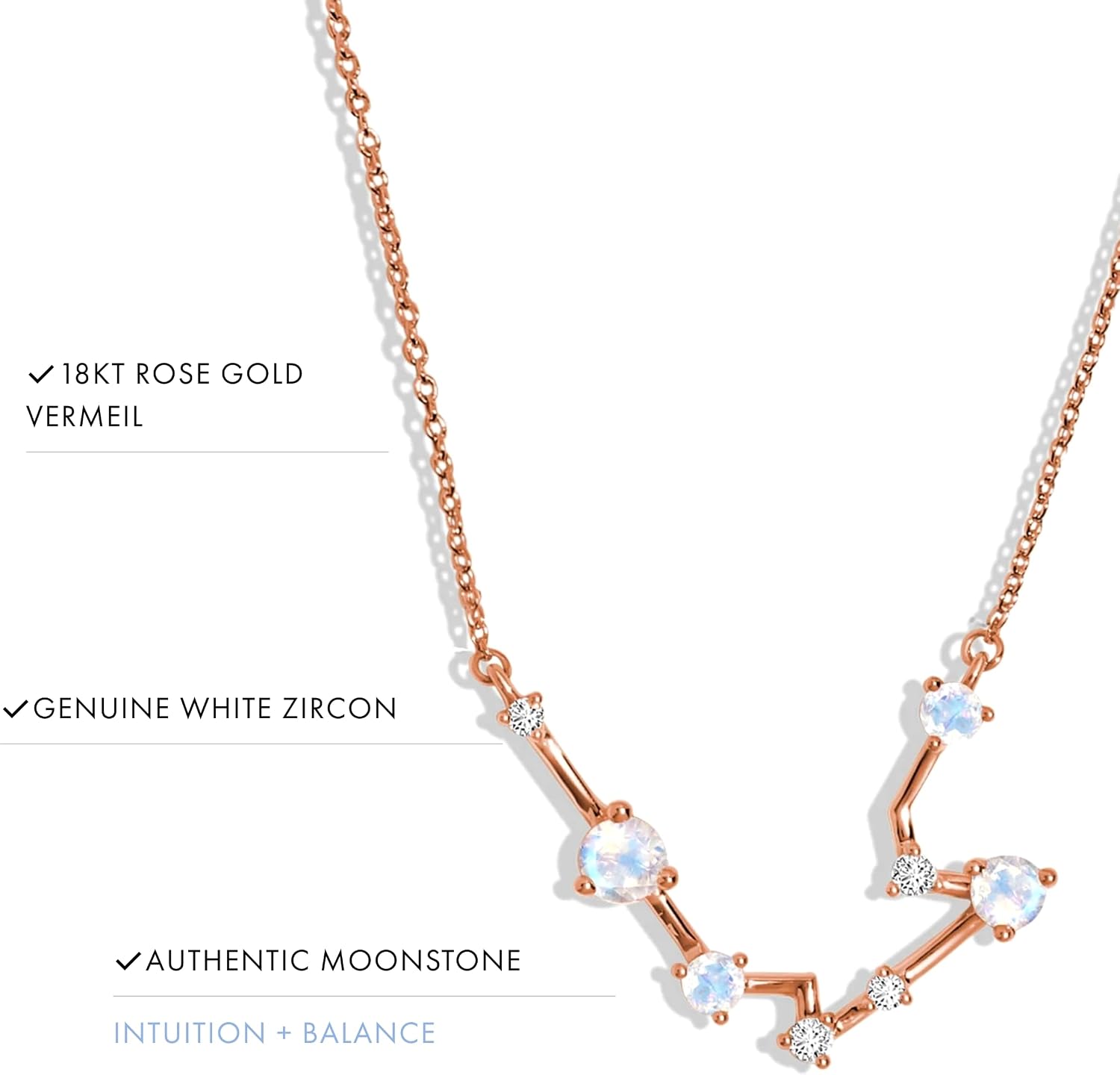 Moon Magic Moonstone Zodiac Necklaces for Women | Constellation Necklace 925 Sterling Silver | 18k Rose and Yellow Gold Zodiac Sign Pendants | Authentic Real Dainty Moon Stone Jewelry for Women