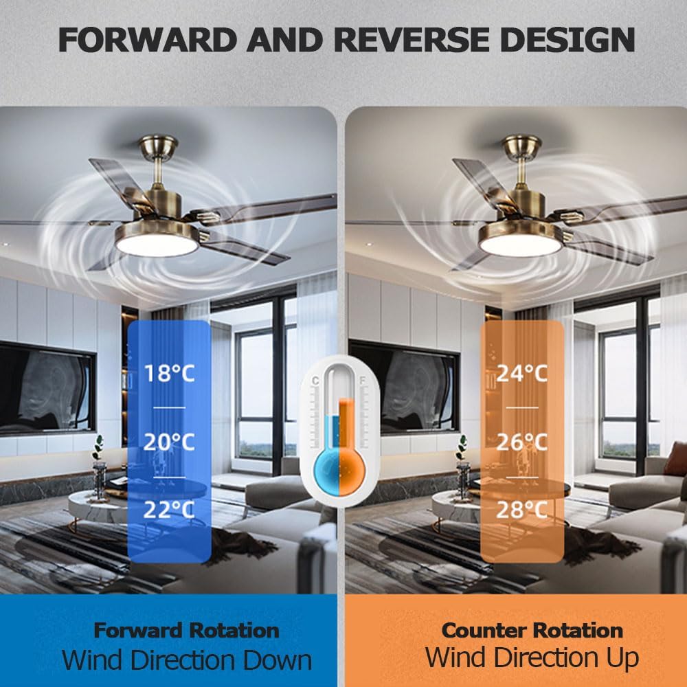 42 Inch Modern Ceiling Fan with Lights Frequency Conversion Remote Ceiling Fan Light 6 Speed 3 Color Bedroom Ceiling Fan Outdoor Ceiling Fans for Patios with Light