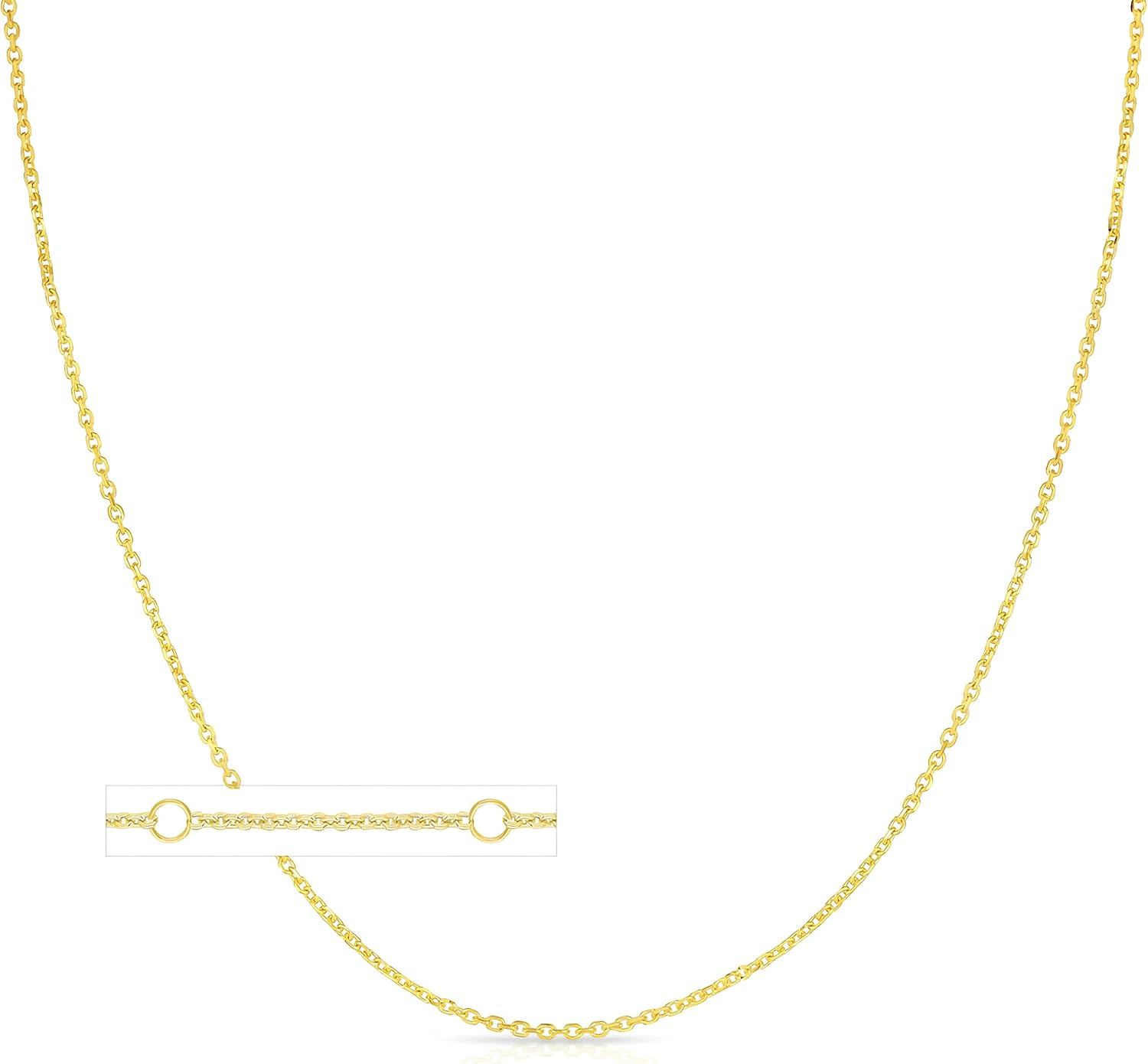 Floreo 14k Yellow Gold Double Extendable Solid Diamond Cut Cable Chain Adjustable Necklace, 16' - 17' - 18 Inch with Spring Ring Clasp
