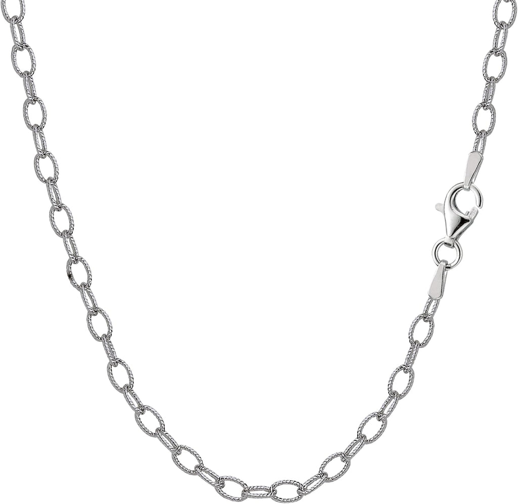 Jewelry Affairs Sterling Silver Rhodium Plated Oval Rolo Chain Necklace, 3.5mm