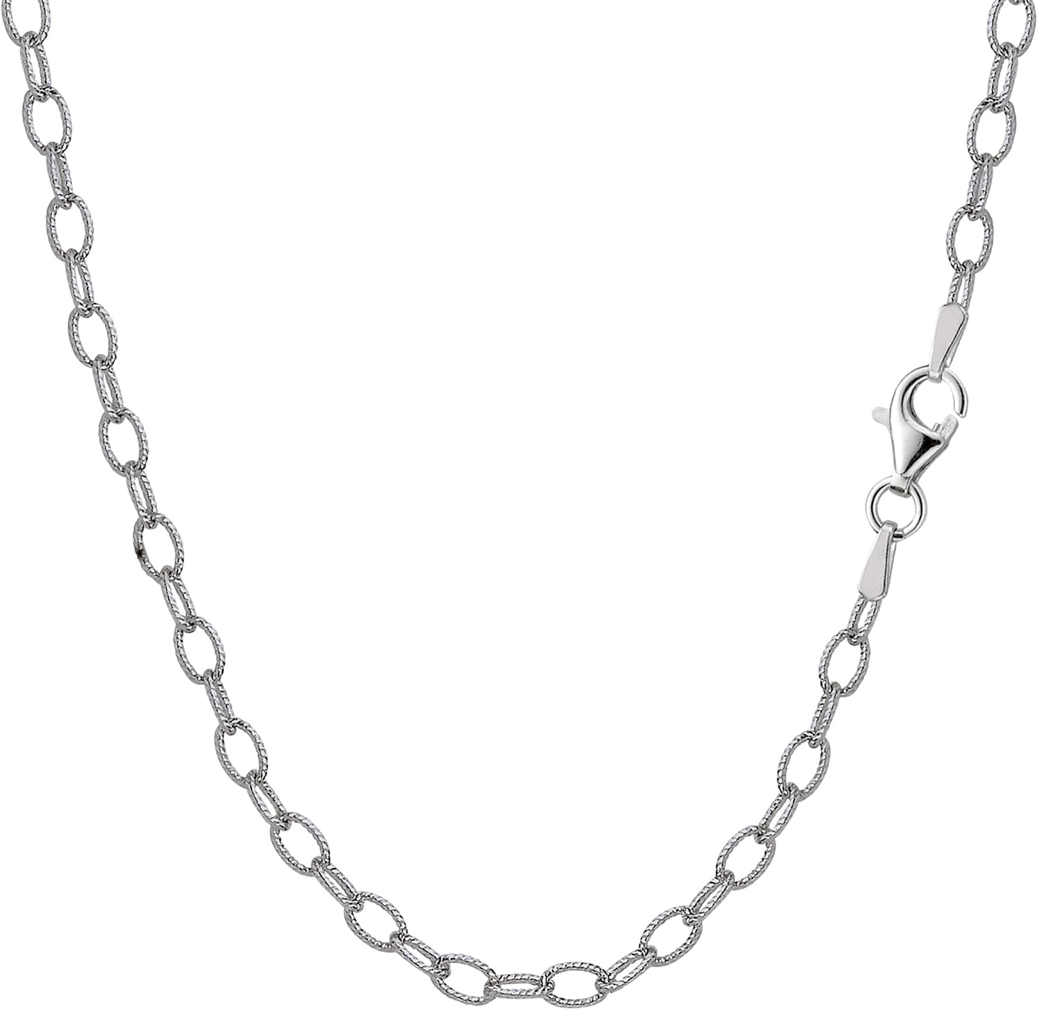 Jewelry Affairs Sterling Silver Rhodium Plated Oval Rolo Chain Necklace, 3.5mm