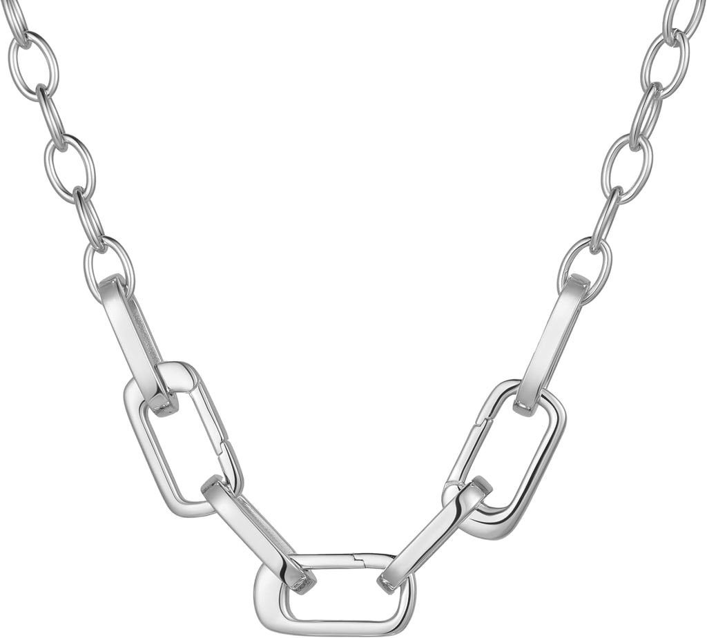 SCAMPER & CO .925 Sterling Silver Rhodium or 18k Yellow Gold Plated Carabiner Charm Necklaces for Women - Hypoallergenic Compatible Charms Sterling Silver Necklace for Women Modern Carabiner Design