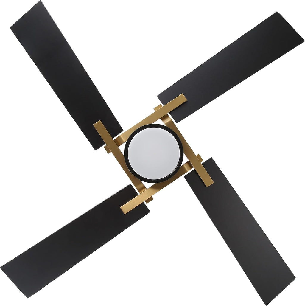 WINGBO 54 Inch Ceiling Fan with Light and Remote, 4 Plywood Blades, 6-Speed Reversible DC Motor, Dimmable, 3CCT, Farmhouse Ceiling Fan for Bedroom Living Room Kitchen, Brass and Black