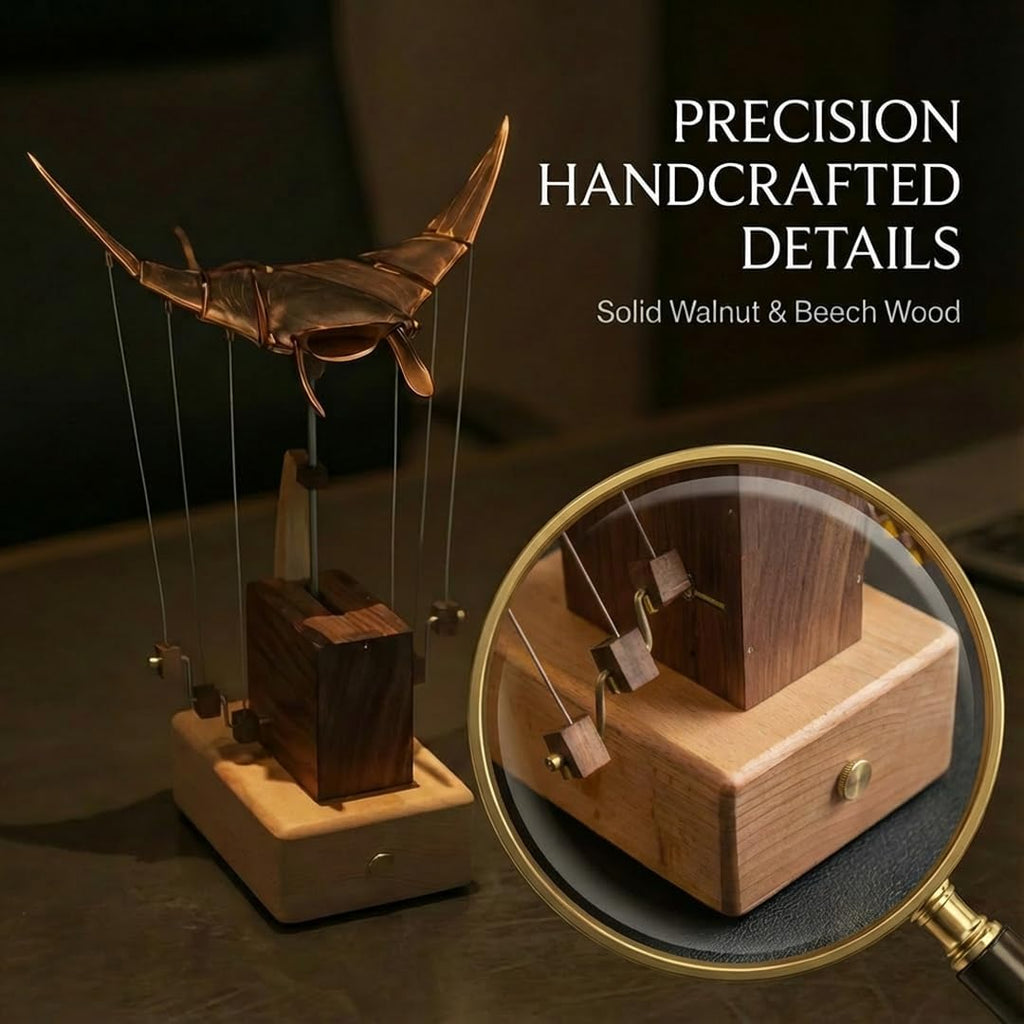 Handcrafted Wooden Kinetic Manta Ray Sculpture - Fluid Motion Automata Desk Decor, Solid Walnut Wood Office Accessory, Unique Relaxation Gift for Men Dad Husband, No Assembly Required