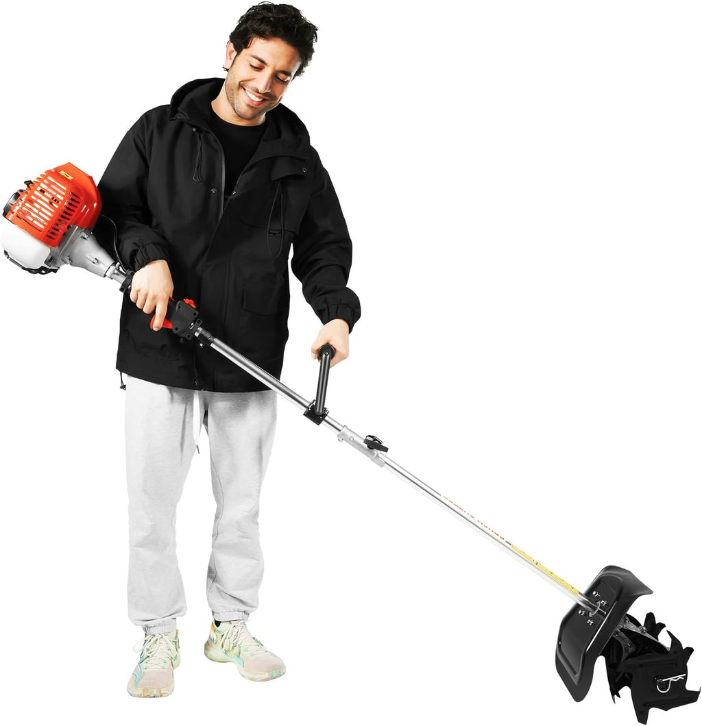 Hand-held Tiller Cultivator, 51.7CC 2 Stroke Cordless Garden Rototiller Mini Gas Powered Rotary Cultivator Garden Tool w/9in Tilling Width and 3.5in Tilling Depth for Lawn/Gardening/Soil Cultivation