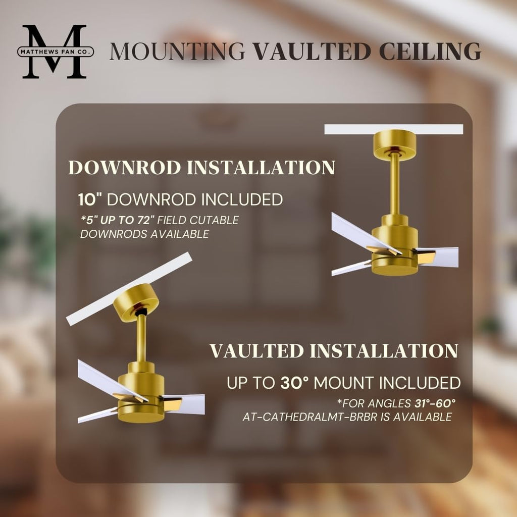 Matthews AK-BRBR-MWH-56 Alessandra Wet Rated 56' Outdoor Ceiling Fan without Light, Remote Included, Silent DC Motor, Brushed Brass with Matte White