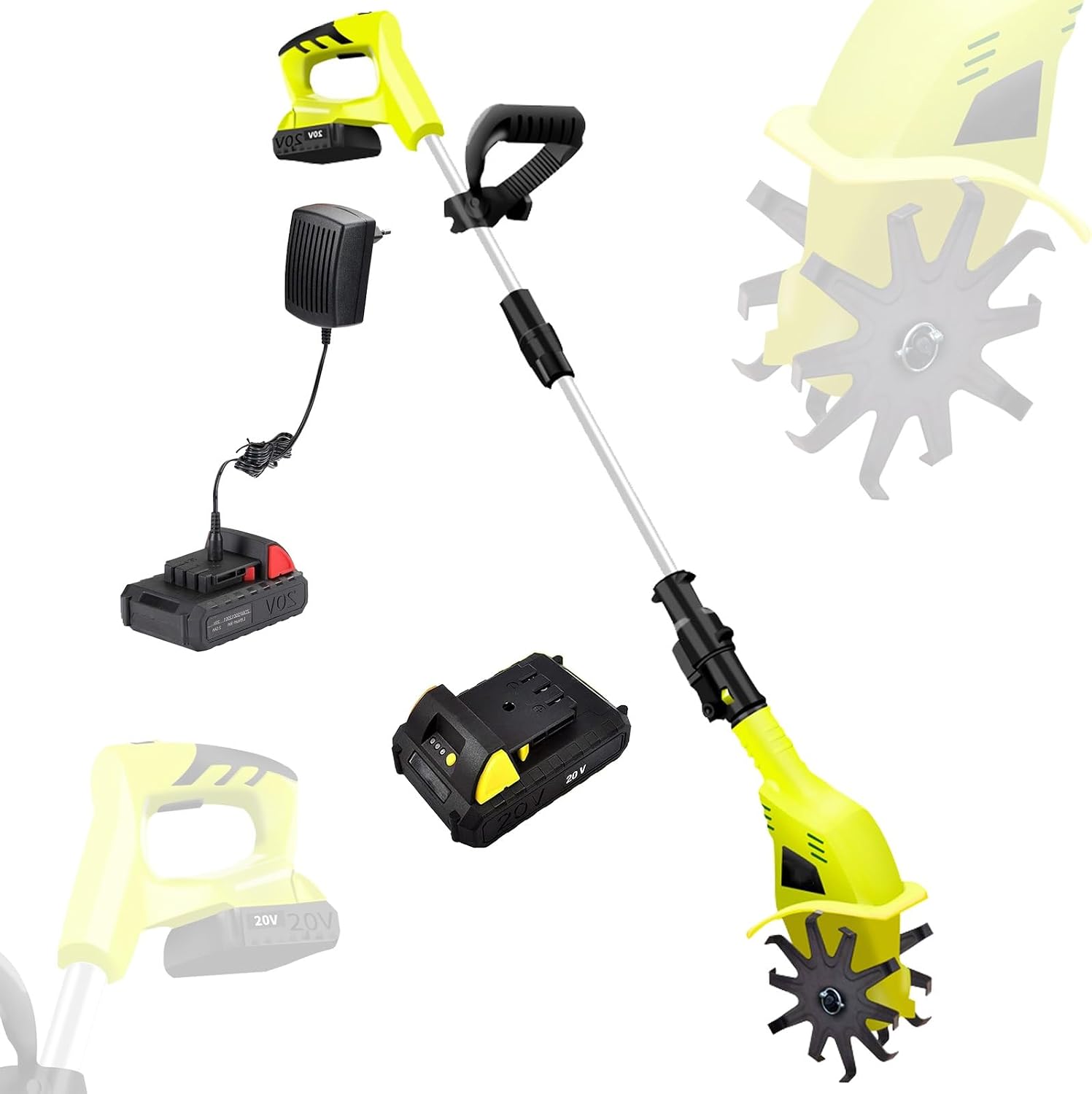 20V Electric Tiller Rotavator Garden Cordless Tillers, 250rpm No Load Speed, Cultivator Garden Tool - 10.5cm/4.1 Inch Tilling Width, 25cm/9.8 Inch Tilling Depth