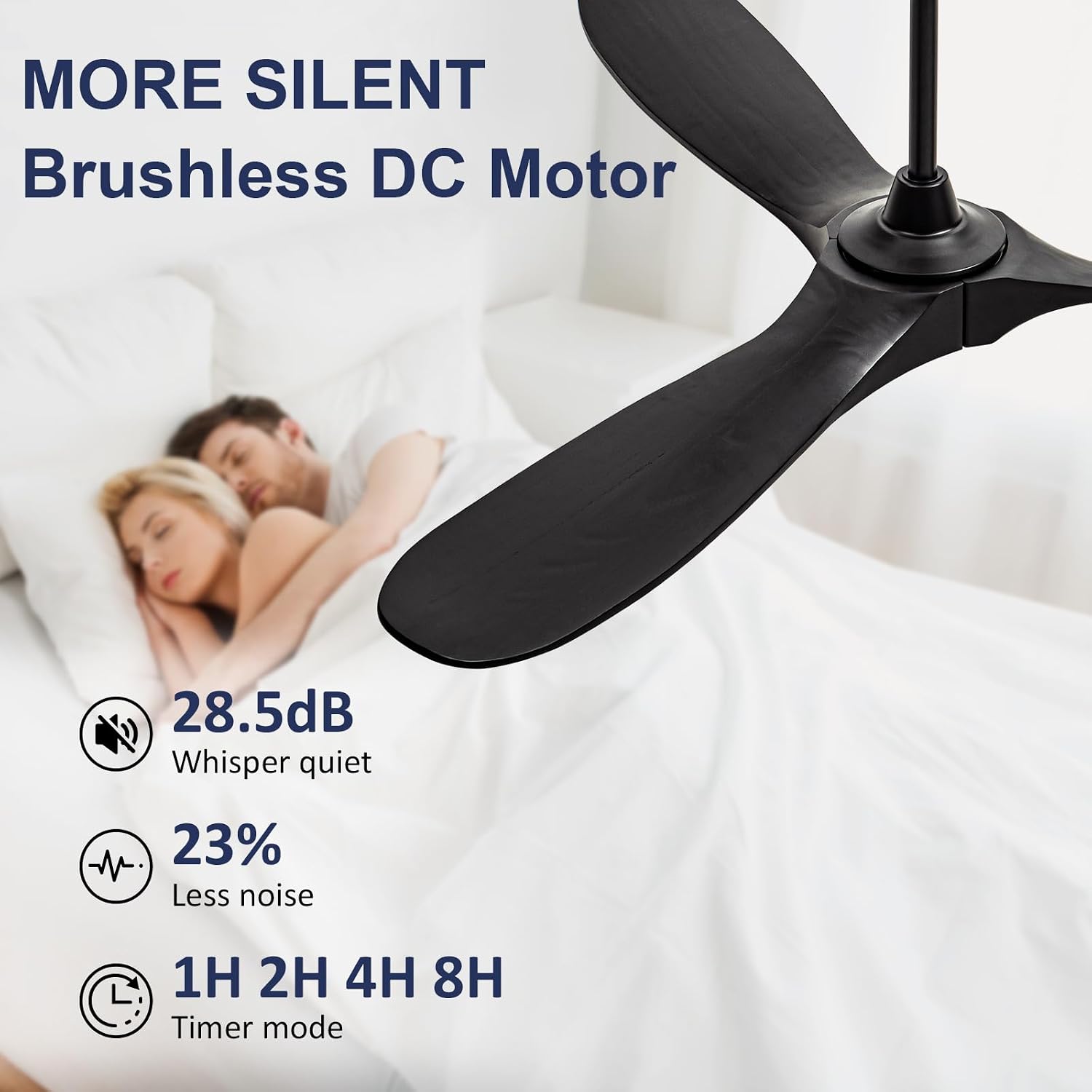 52' Ceiling Fans without Lights, Ceiling Fan no Light with 3 Blades, Solid Wood Ceiling Fan with Remote Control and DC Motor, Indoor Outdoor Ceiling Fans for Patios-Black