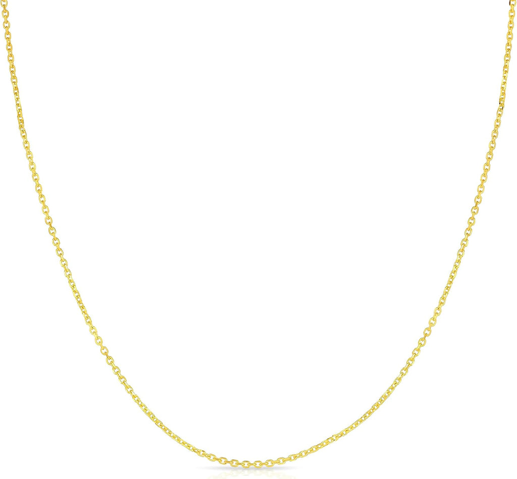 Floreo 14k Yellow Gold Double Extendable Solid Diamond Cut Cable Chain Adjustable Necklace, 16' - 17' - 18 Inch with Spring Ring Clasp