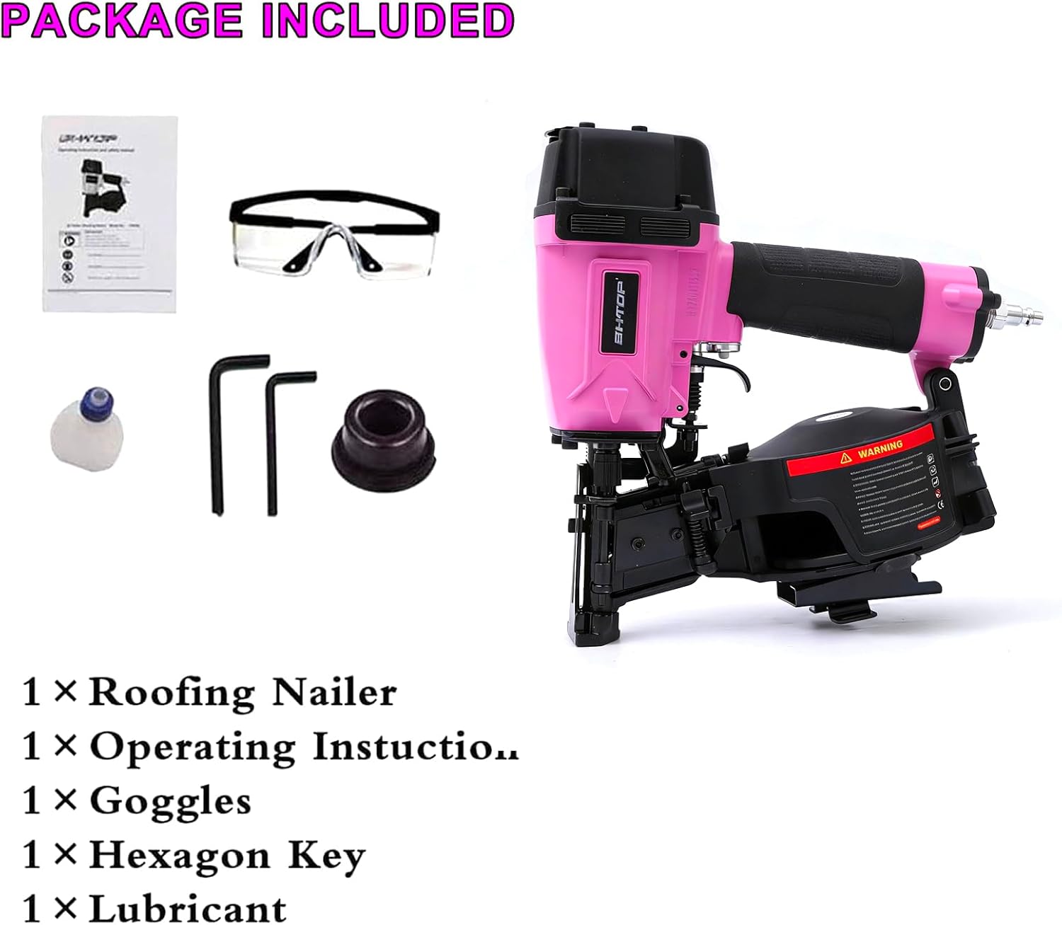CN45N Roofing Nailer, 15 Degree Roofing Nail Gun, 3/4-Inch to 1-3/4-Inch Coil Nails, 120-pcs Load Capacity Coil Nailer in Pink