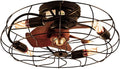 OUFULA American Style Lighting Ceiling Fan Retro Wood Grain Lamp with Remote Control Bedroom LED Decorative