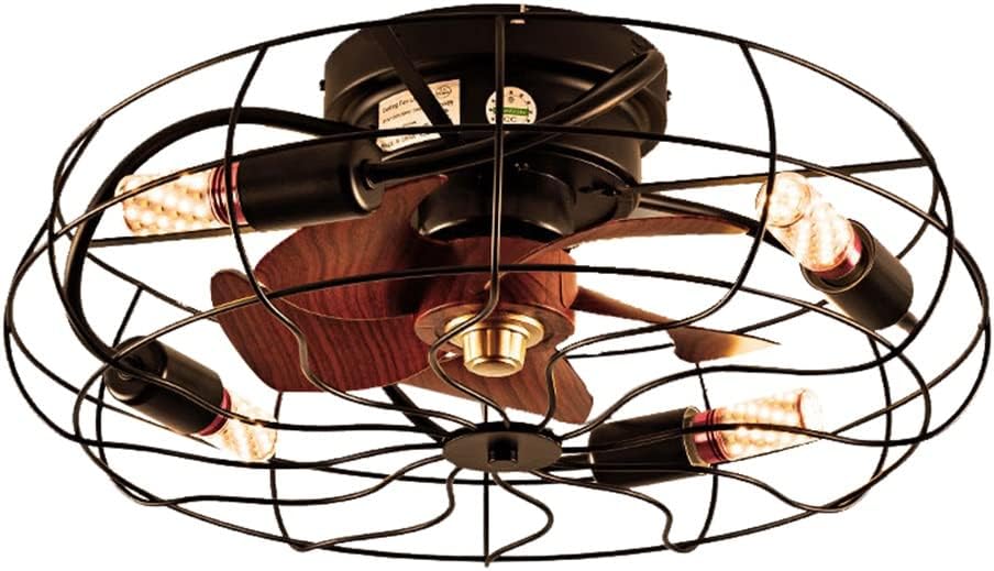 OUFULA American Style Lighting Ceiling Fan Retro Wood Grain Lamp with Remote Control Bedroom LED Decorative