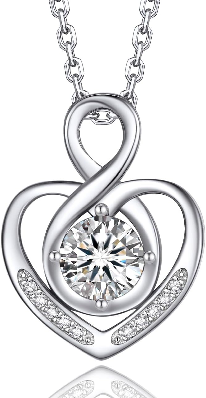 MomentWish Heart Necklace for Women, Jewelry Gifts for Her, D Color VVS1 Moissanite Necklace in 925 Sterling Silver, Infinity Pendent for Birthday Anniversary Mother's Day
