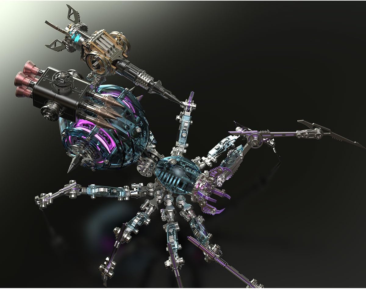 3D Metal Puzzle Spider Model Kit for Adults with Light, 602 PCS Mechanical Metal War Spider Steampunk Animal DIY Assembly Jigsaw Puzzle Model Desk Gifts for Adults