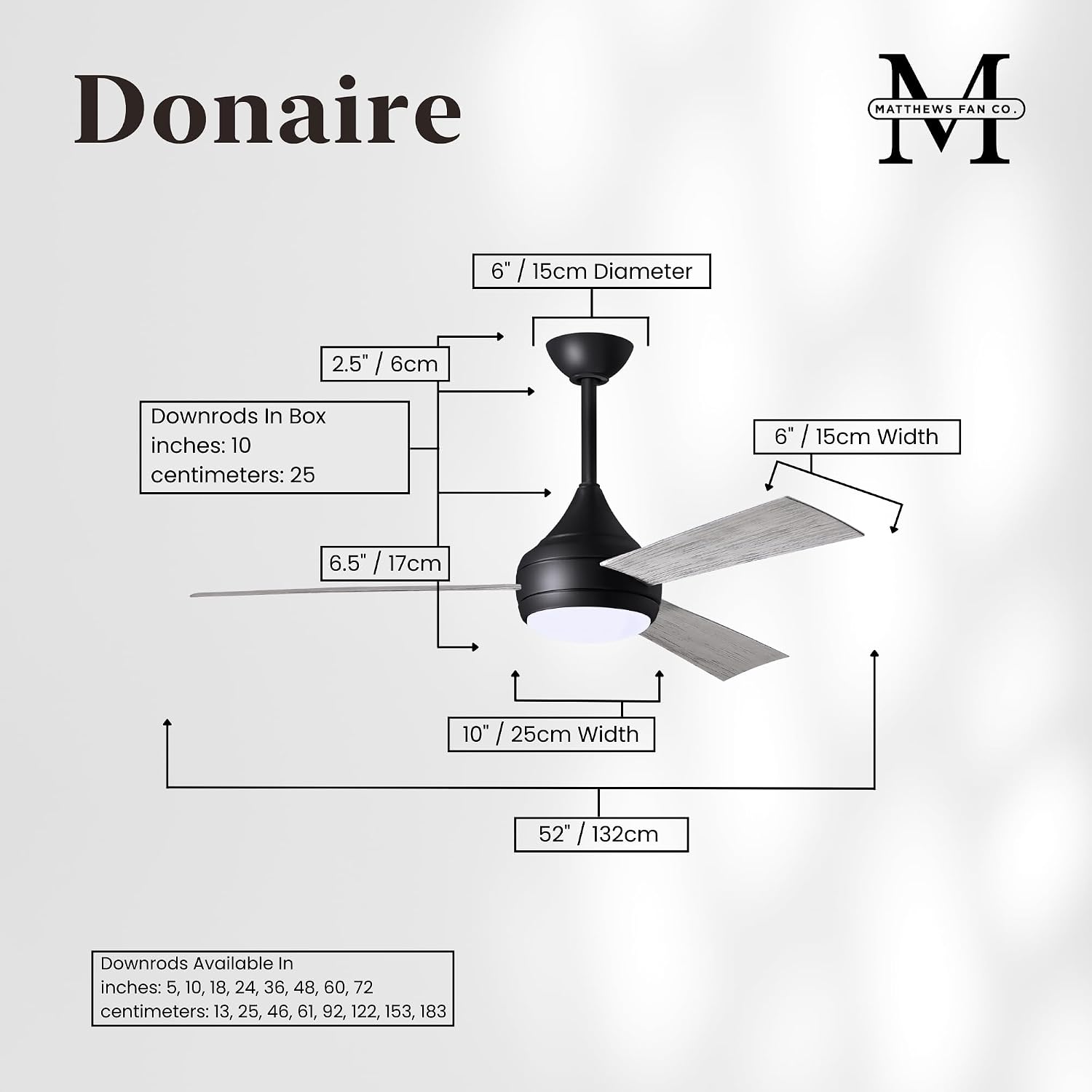 Matthews DA-BK-BW Donaire Outdoor Wet/Salt Water Rated 52' Marine-Grade Coastal Ceiling Fan with LED Light & Remote, Matte Black with Barn Wood Tone