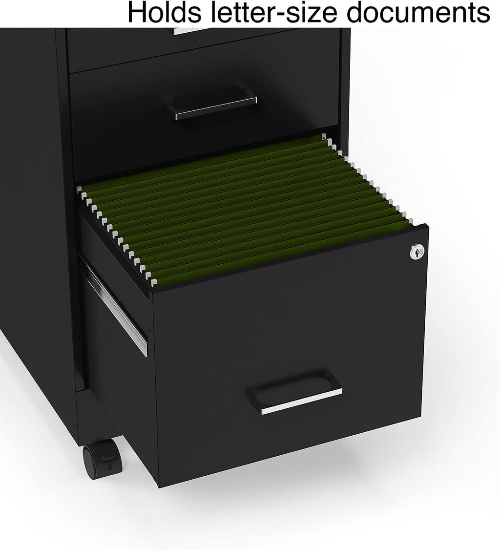 Staples 3-Drawer Vertical File Cabinet, Letter Size Documents, Lockable & Mobile, 19.9' D x 14.3' W x 25.7' H, Black
