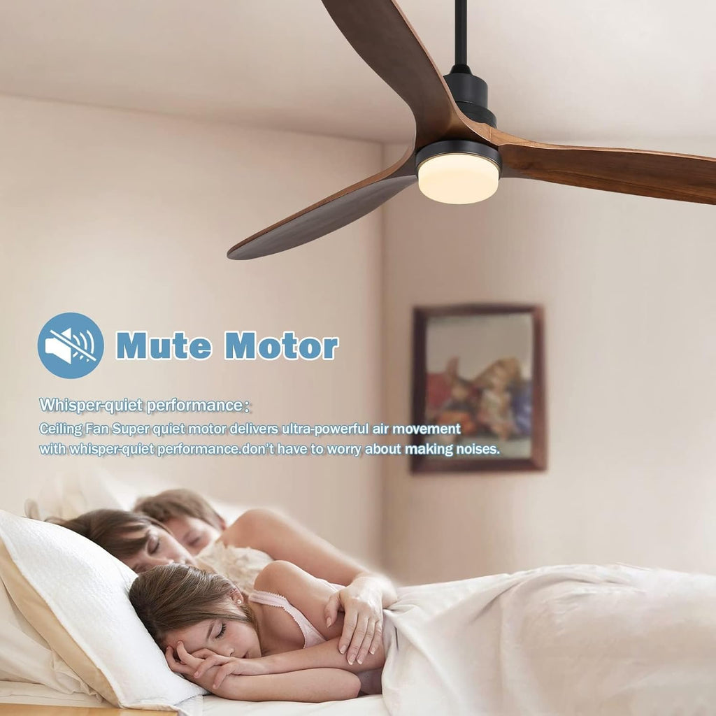 Sofucor 60 Inch Ceiling Fan with Light and Remote - 3 Solid Wood Blades, Quiet DC Motor, 6 Speeds 7000CFM, Dimmable Tri-Color LED with Memory, Timer & Reversible for Living Room, ETL, Walnut Wood