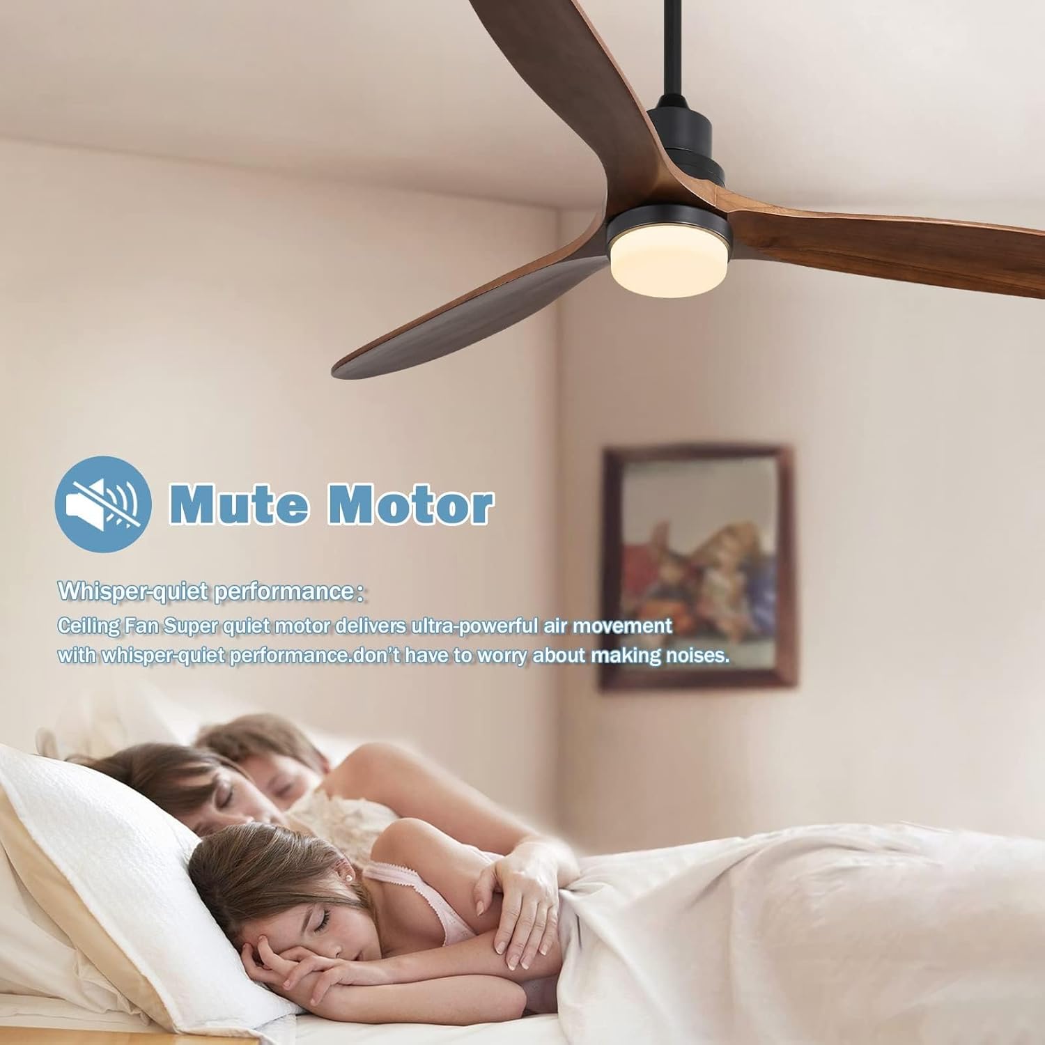 Sofucor 60 Inch Ceiling Fan with Light and Remote - 3 Solid Wood Blades, Quiet DC Motor, 6 Speeds 7000CFM, Dimmable Tri-Color LED with Memory, Timer & Reversible for Living Room, ETL, Walnut Wood