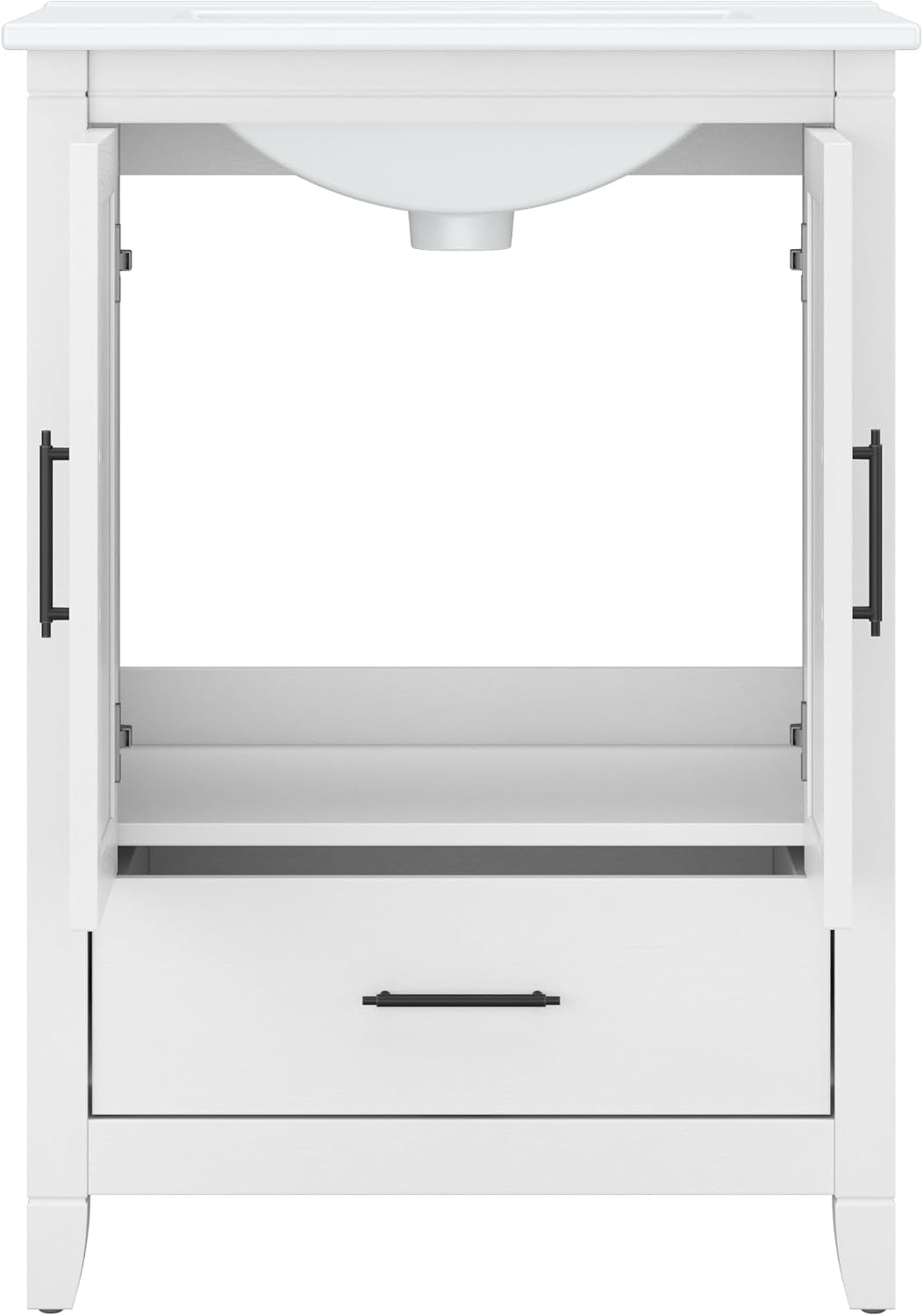 Bush Home Key West 64W Double Vanity Set with Sinks, Medicine Cabinets and Linen Tower in White Ash